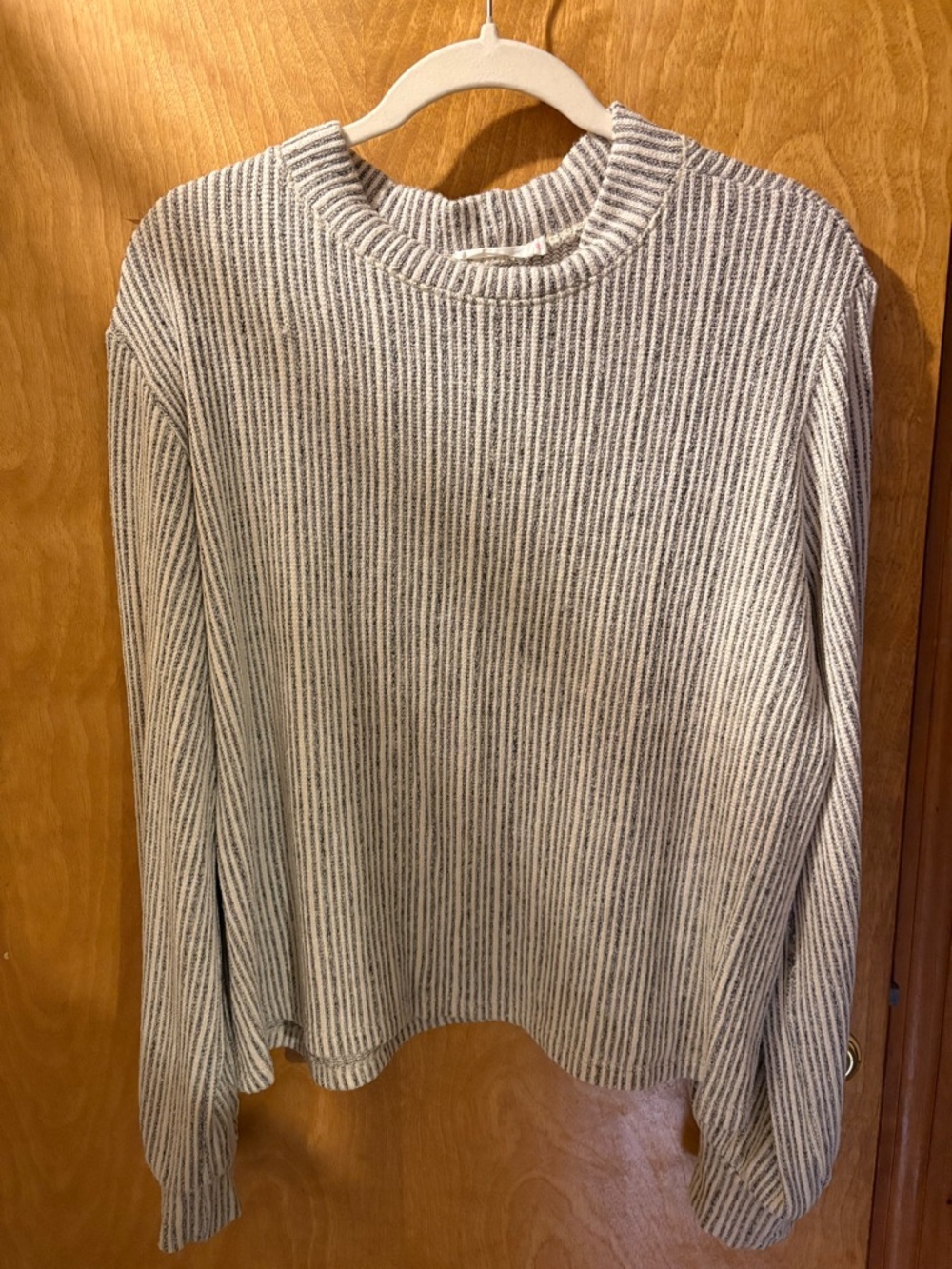 Lush Striped Crewneck Sweater in Gray and White